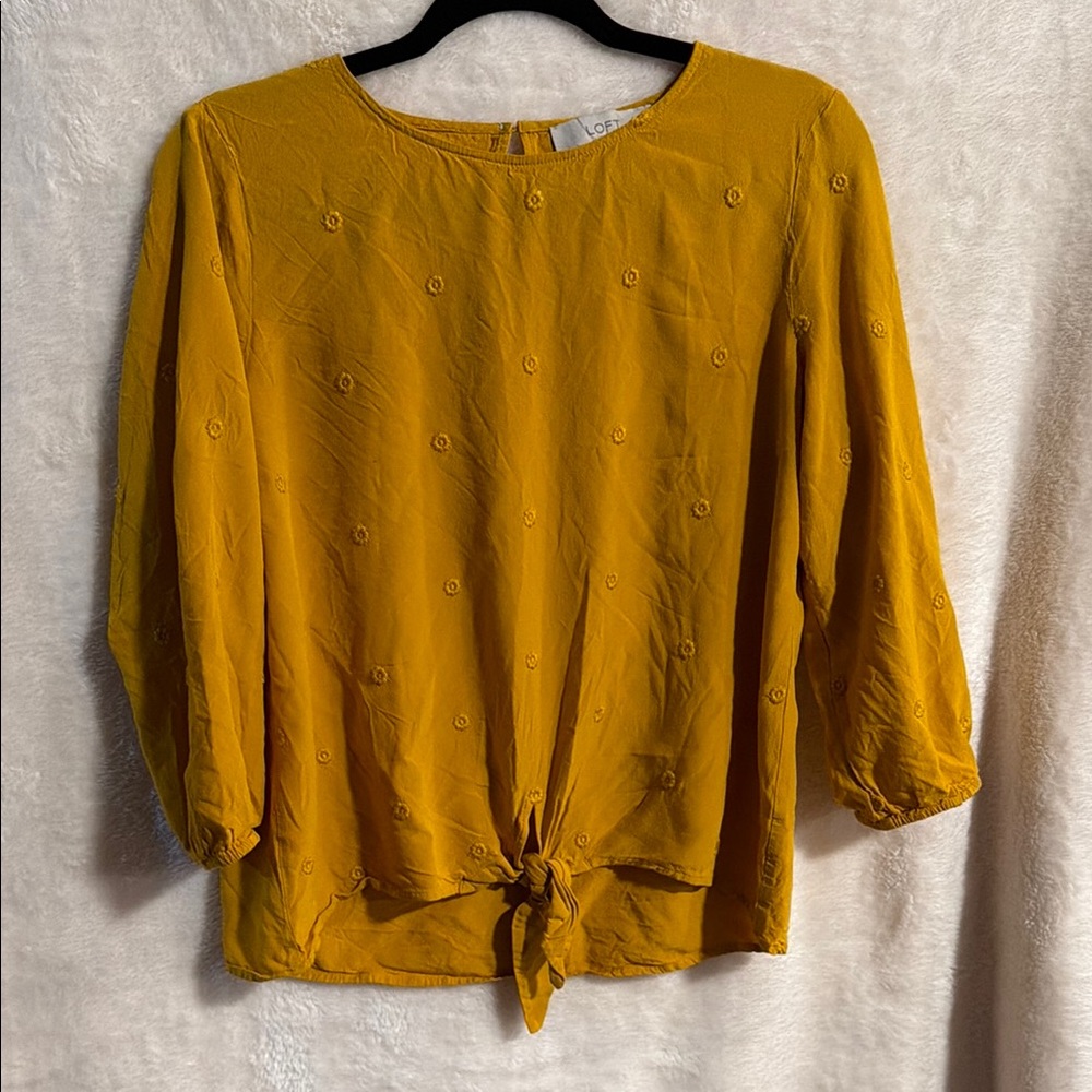 Mustard Yellow Loft 3/4 sleeve dress shirt. Size medium